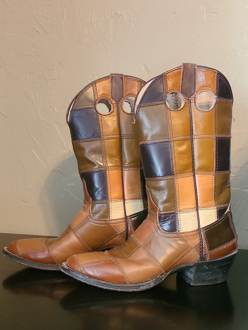 Vintage Patchwork Leather Cowboy Boots